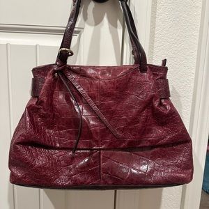 Luana Luxury Burgundy Genuine Leather Crocodile Satchel Bag